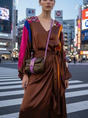 NWT Purificación Garcia Silk Brown dress S